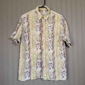 Vintage Marc Edwards Hawaiian Shirt Rayon Button Down Floral Brown Men's Medium